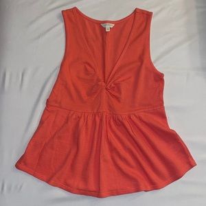 Lucky Brand - Knotted Front Tank Top - XS - Coral/Peach Red